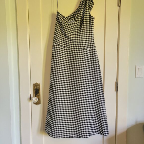 Donating 2/22 NWT [By Anthropologie] One-Shoulder Gingham Midi Dress - Picture 7 of 12